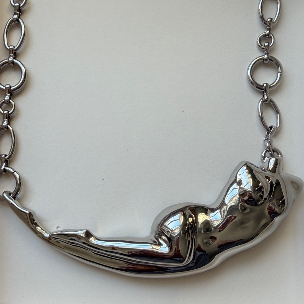 Zara Abstract Sculptured Torso Body Silver Chain Link Necklace Bold Artsy NWT - Picture 5 of 12